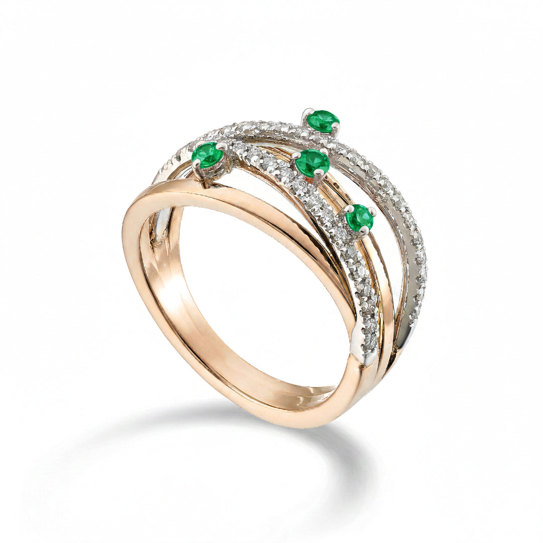 Anillo Golay con cuatro hileras de diamantes y cuatro esmeraldas AMF7772DSMBR-26016110161