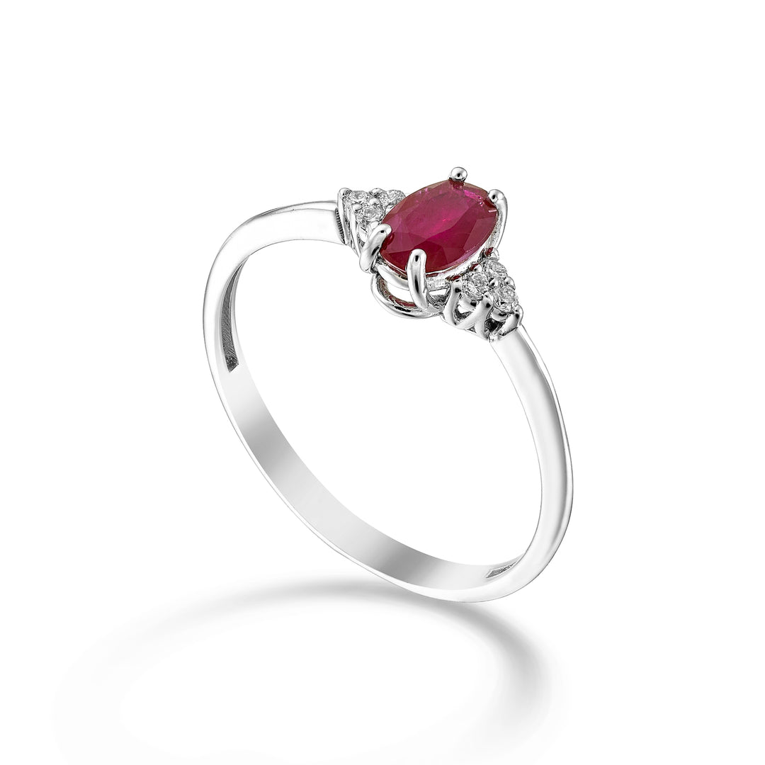 Mikiko um rubi oval 18k 6x4 e diamantes laterais MA5211O4RBC
