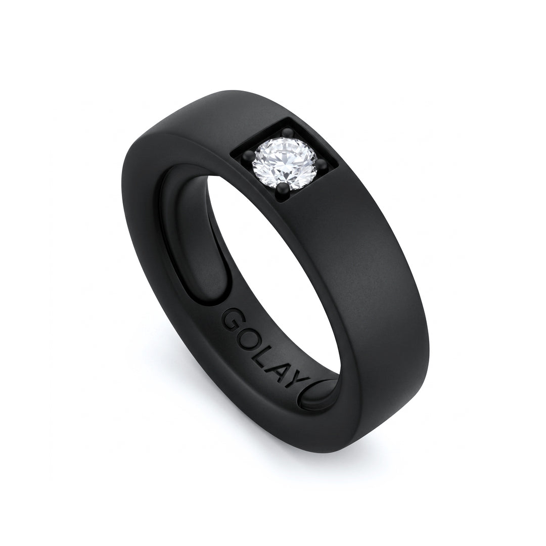 World Diamond Group sort titanium ring med 0,25 karat diamant, der kan tilpasses med lejer fra 14 til 18 GAN032DINE-1418