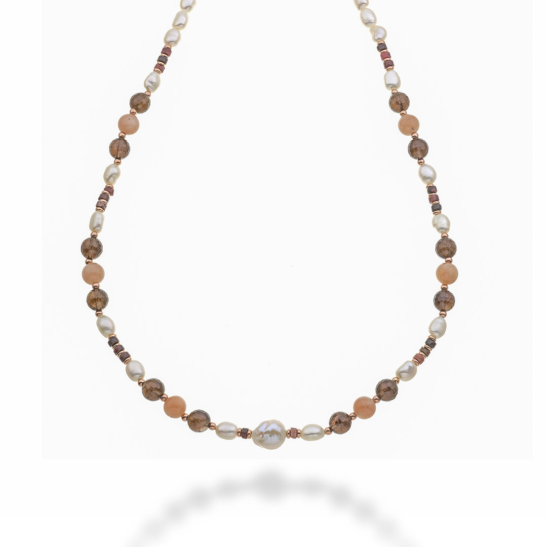 Nihama br ag925 fw bar 6/7 nucl. 11/12 quartzo fumê e pedra da lua 8mm NC7134A3SMOKE QUARTZ