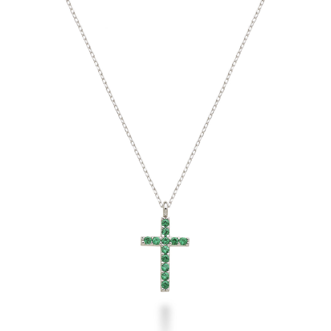 Nihama cl 18k cruz tamanho 3 (1,4 cm) ouro branco com esmeraldas 0,11 ct NDCRO3O4SMR