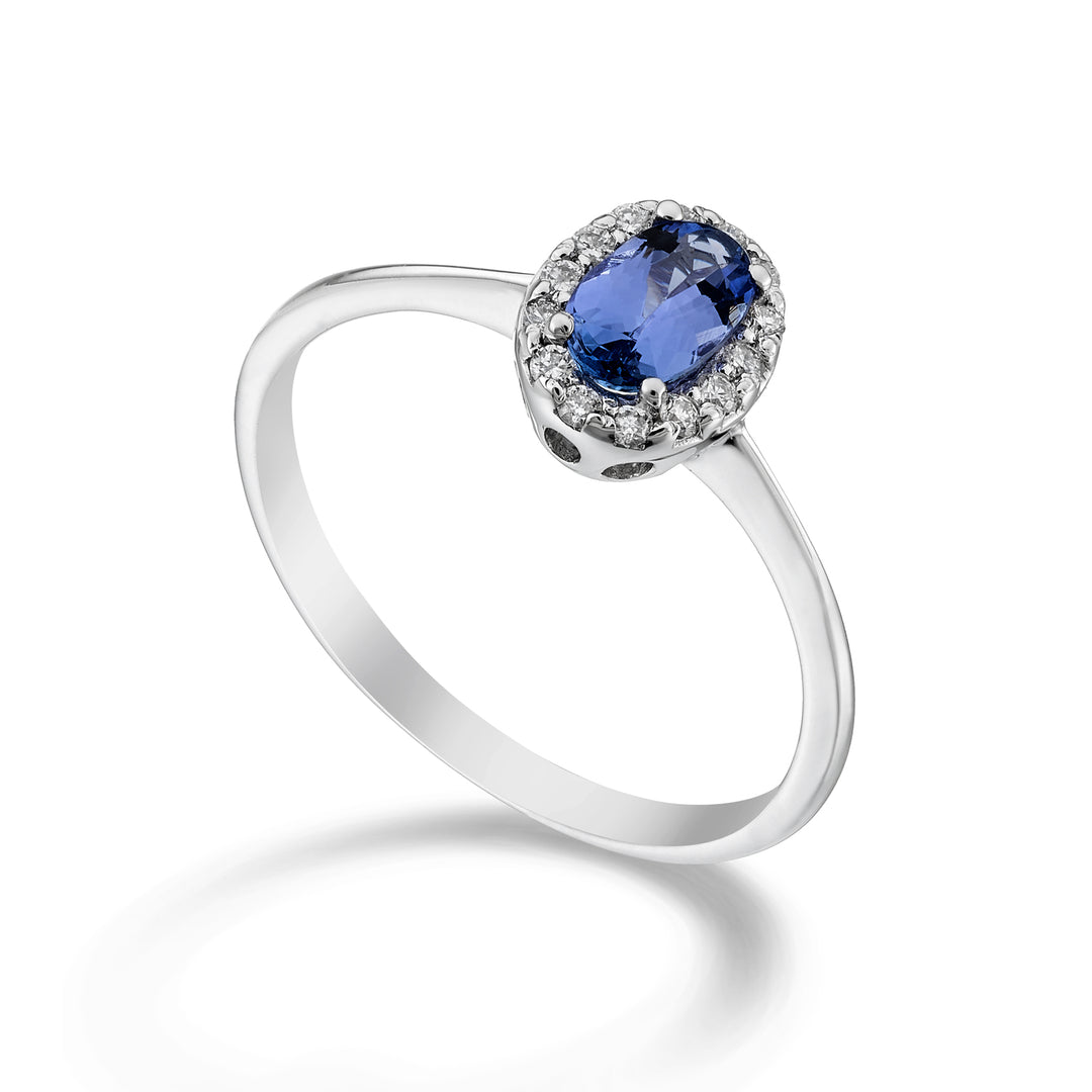 Mikiko 18k tanzanit n. oválný 6x4 ct.0,38 dia ct.0,09 MA5115O4TZN