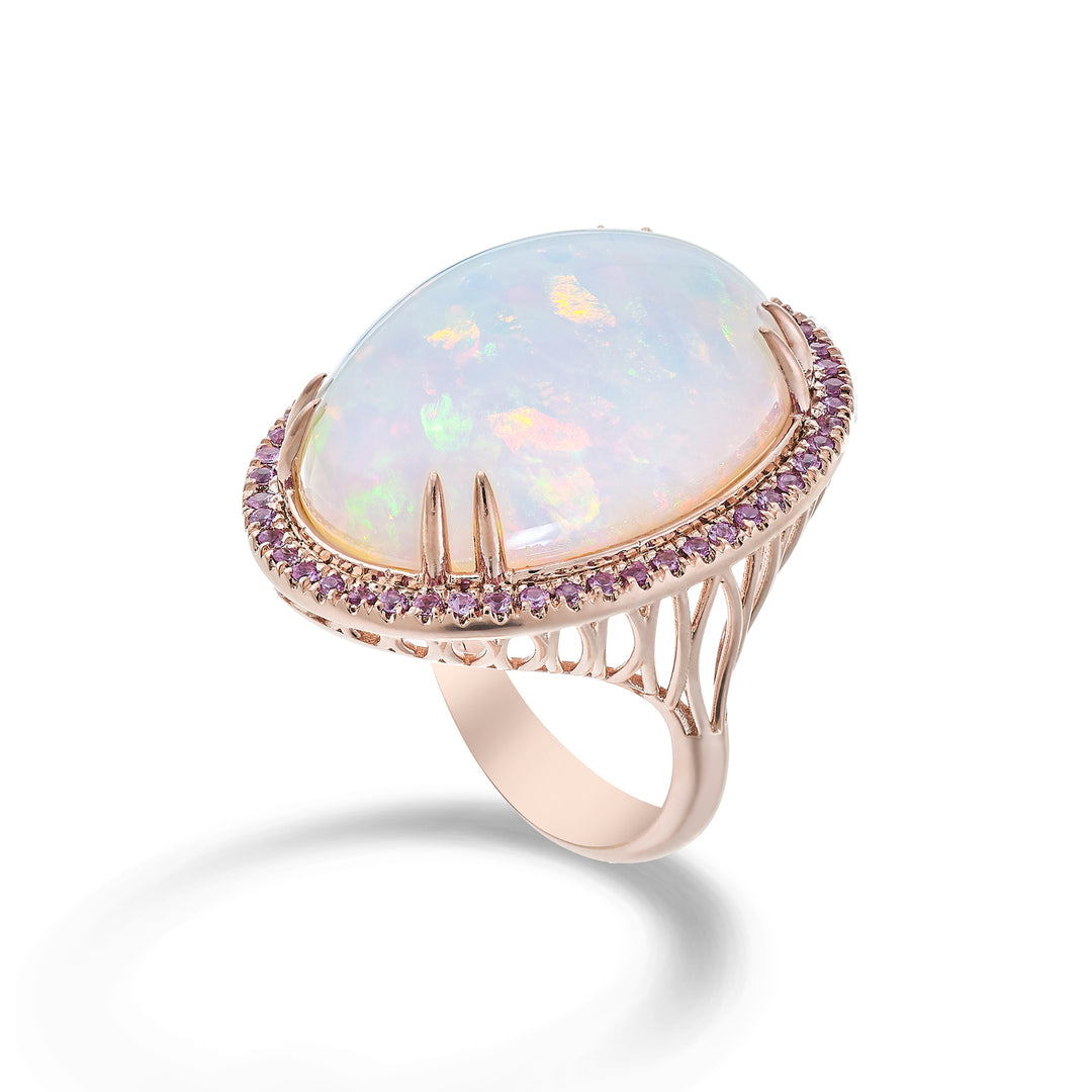 Anillo Golay con cabujón ovalado de ópalo y zafiros rosas ACLC011ZPOP-23265110121