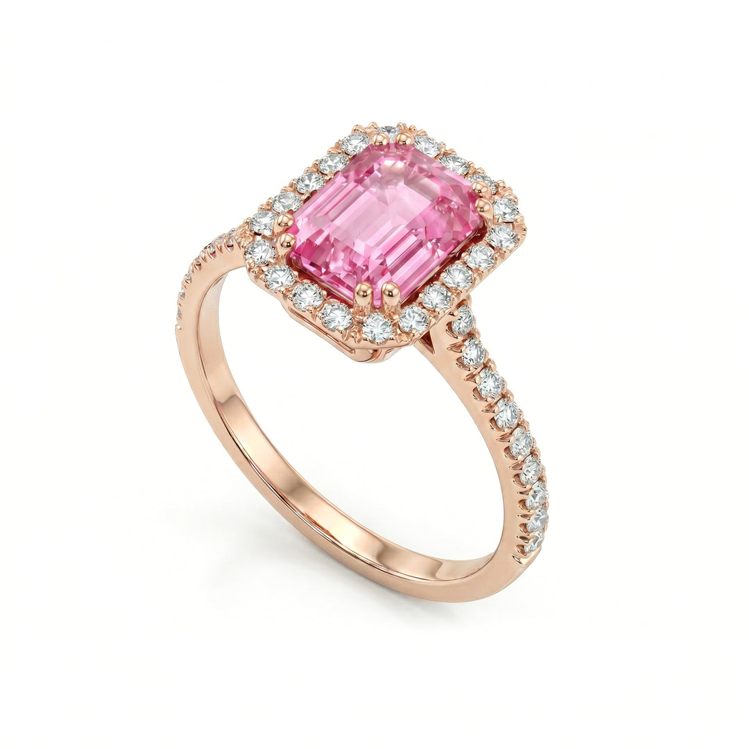 Inel octogonal cu safir roz Golay 6x4 și diamante ACLC072DIZP64-23310110109