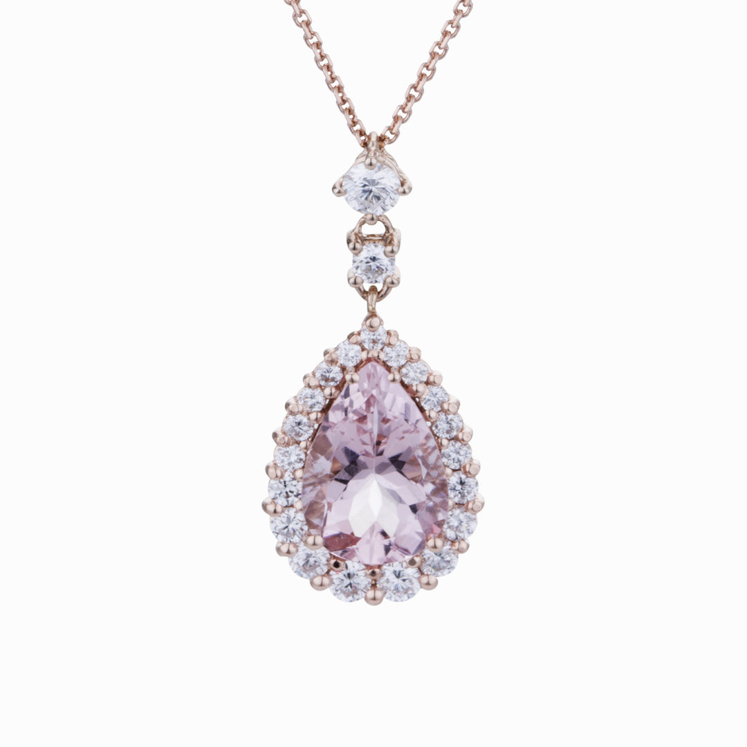 Collier morganite World Diamond Group goutte 10x7 et contour diam PCLC073DIMO1-23166110371