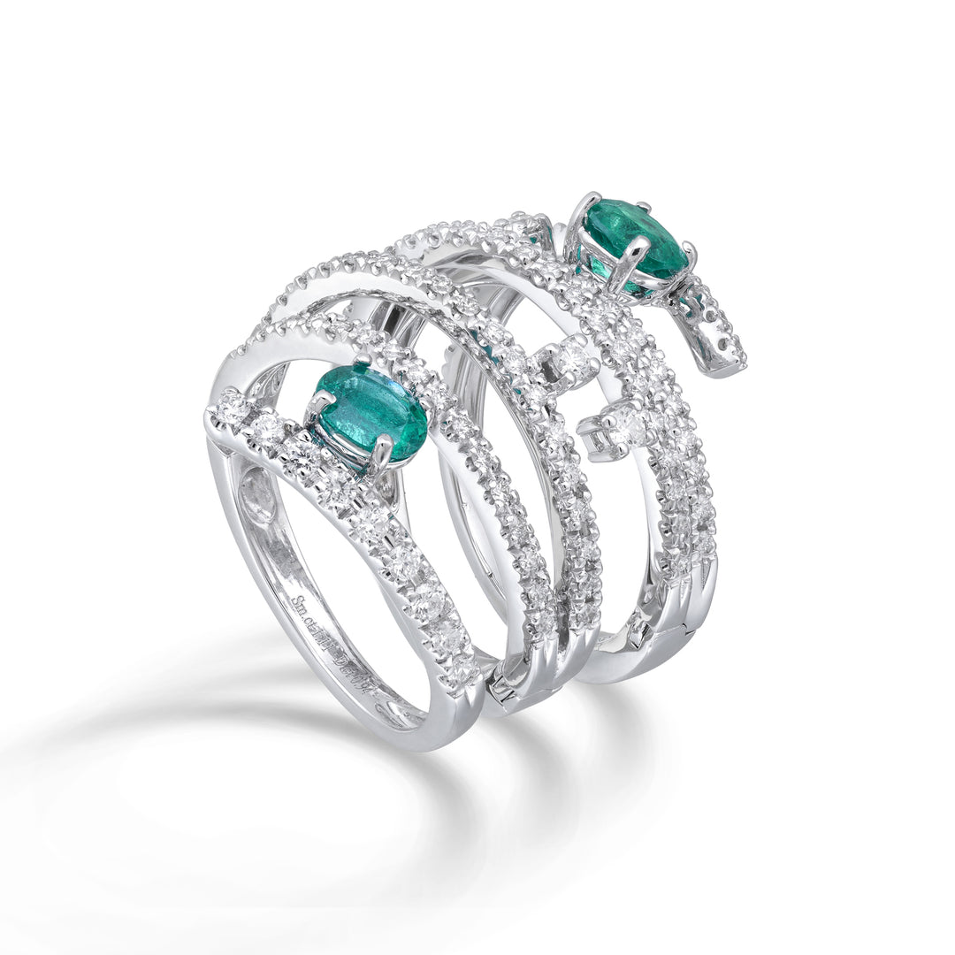 Anillo Golay de seis hileras con uniones y esmeraldas ovaladas AFS706DSM65-25133110049