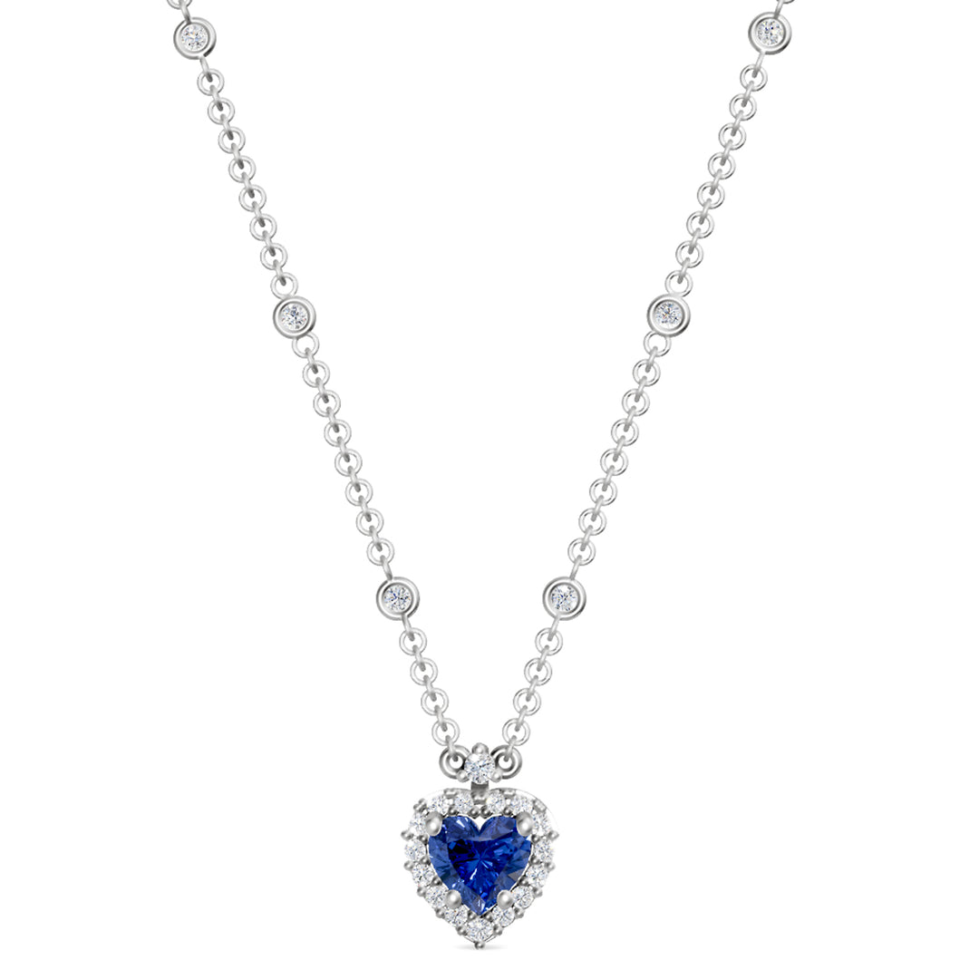 Golay 5x5 hjerte safir halskæde med diamant omrids GCLC578DZB55-24318110016