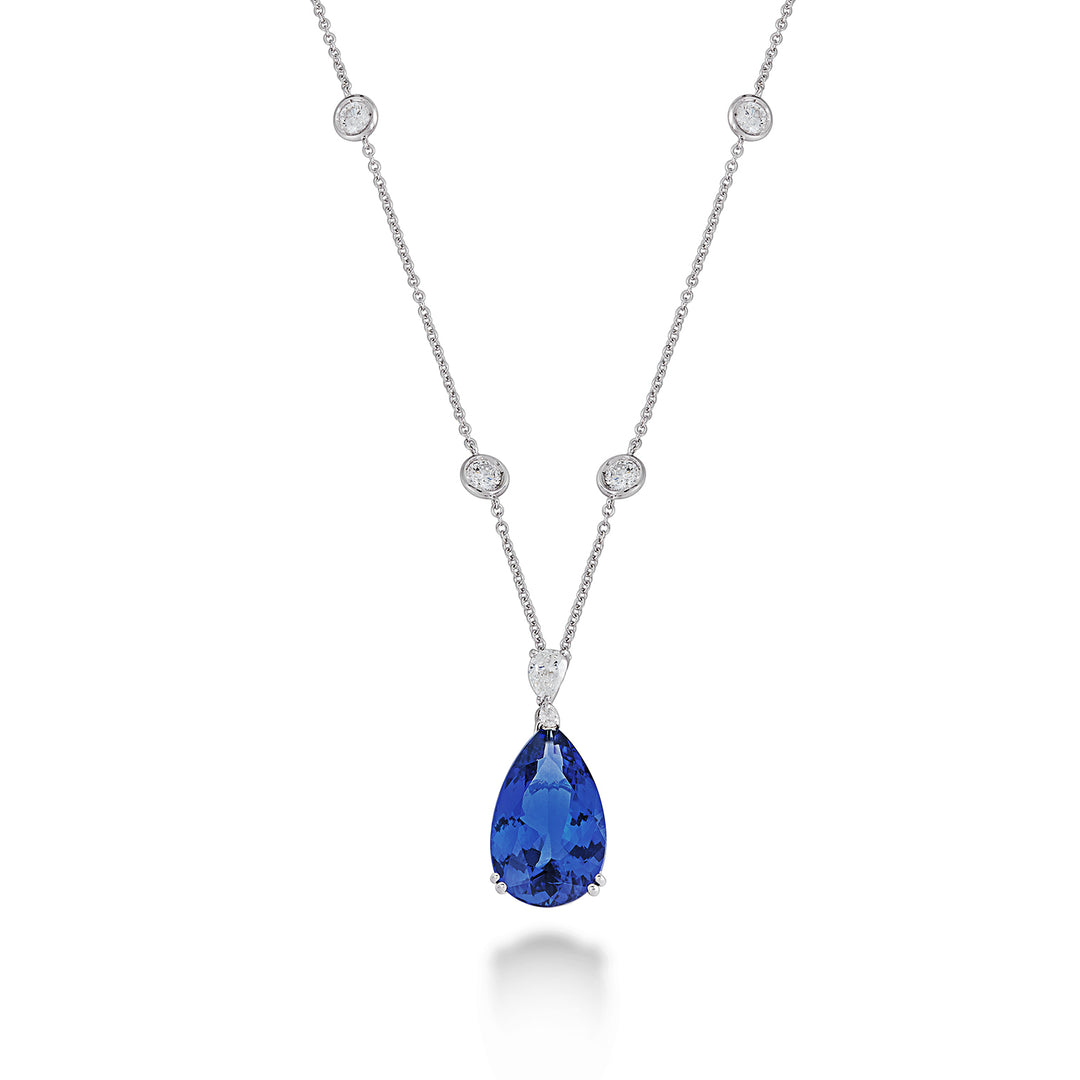 Golay-Anhänger mit Tansanit 14x21 Tropfen mit TIF-Kette PFDTZ01DI1-22354110006