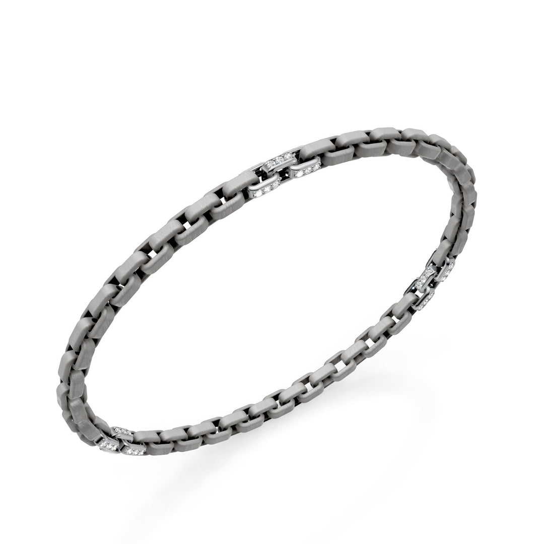 Golay grå titanium armbånd, med 9 platin pavet indsatser, firkantet led, 18 cm GBR033E9PTDIGR-180
