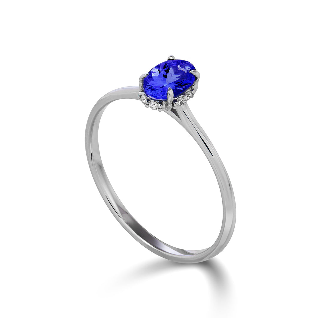 Mikiko en 18k tanzanit oval 5x4 sæt med diamanter MA5218O4TZN