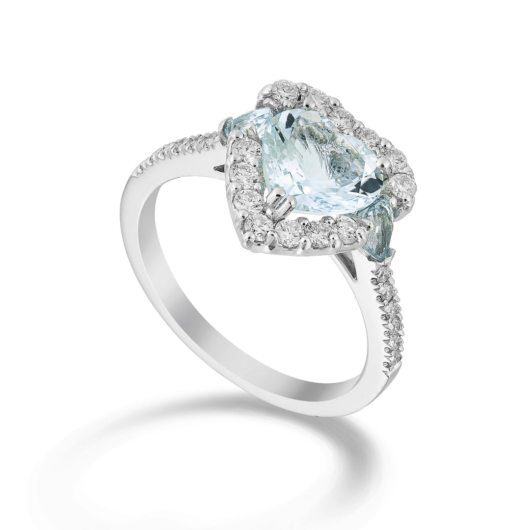 World Diamond Group 8x8 hartvormige aquamarijnring, 4x3 druppels en diamanten ACLC095DAQ88-24204110026