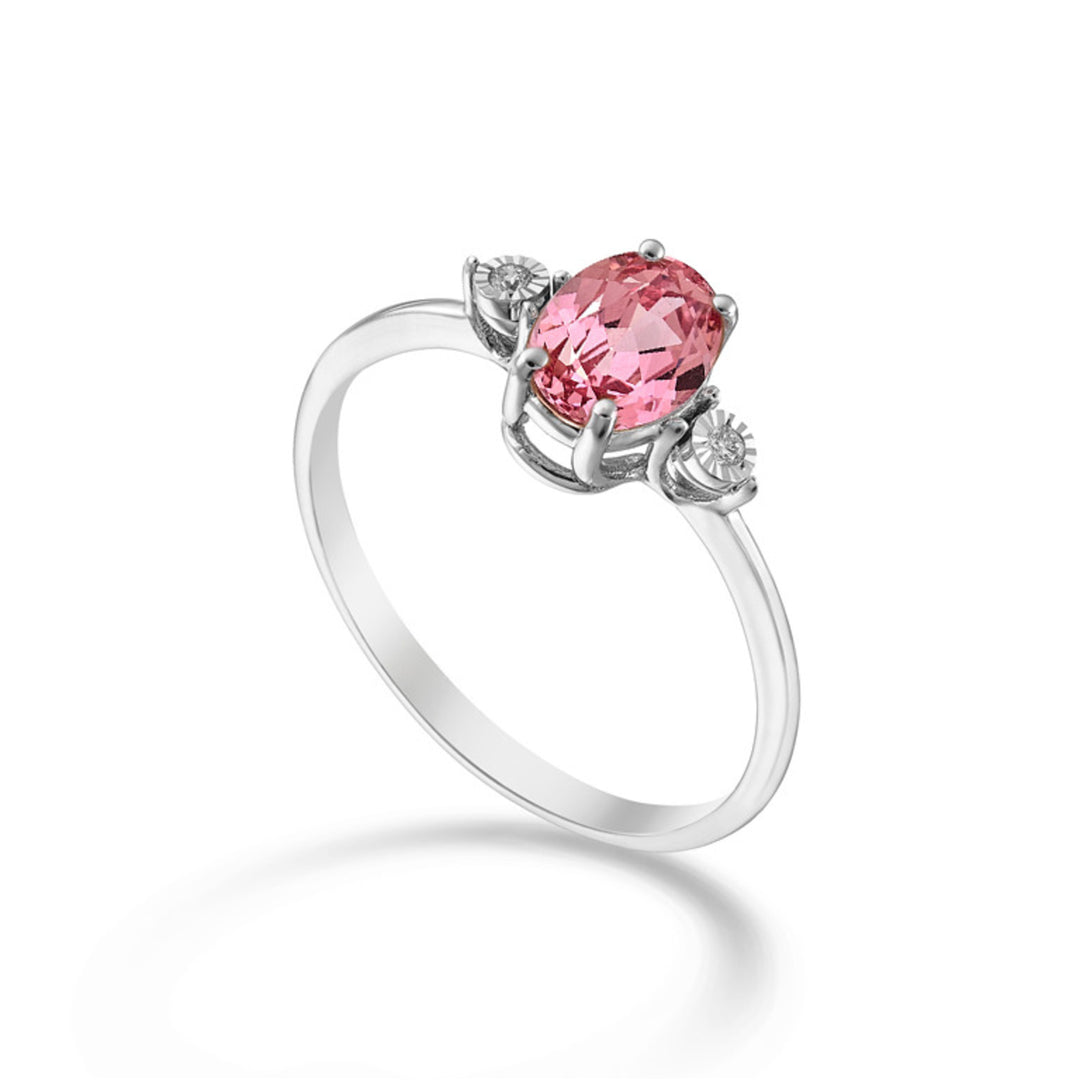 Nihama een 18k ovale roze saffier 7x5 en zijdiamanten NA5213O4ZFRP