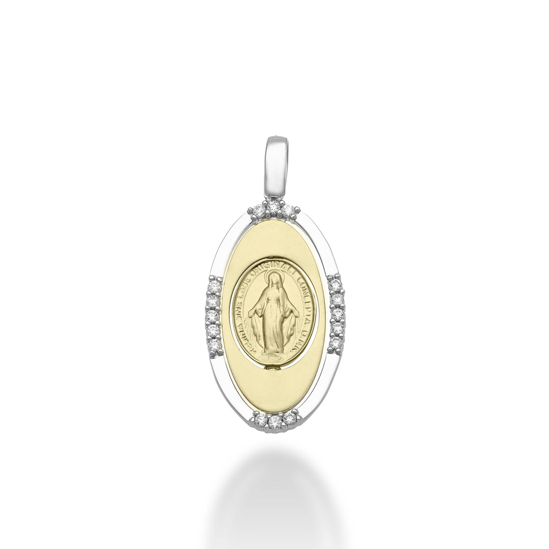 Mikiko pe 18k ct.0,13 madonna medaglia miracolosa oro bianco/giallo cm.2,1 MP5026O7BR013