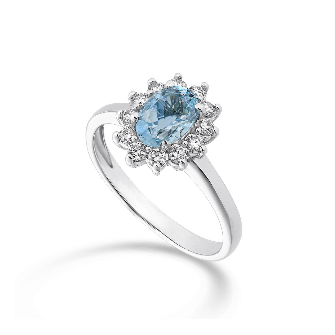 Mikiko una aguamarina ovalada de 9k 6x4 ct.0,30 diam. 0,23 quilates MA5093R4AM