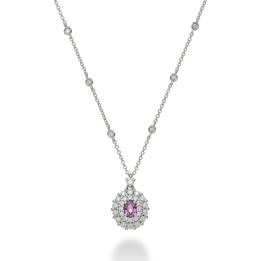 Colier Golay cu dimensiune ovală de safir roz. 4x3 cu dublu PCL128DIZP34-23271110018