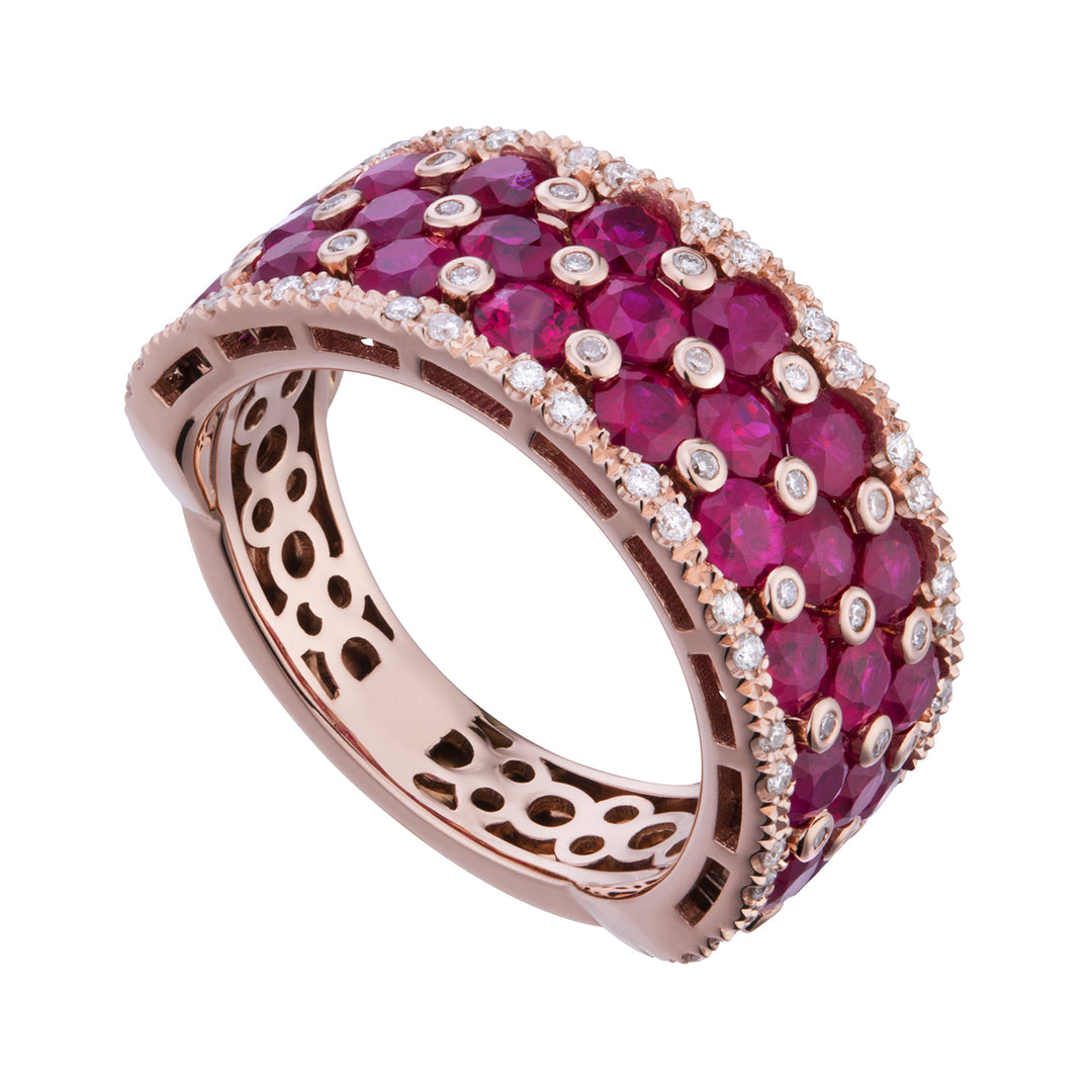 Anillo Golay 1/2 vuelta 3 hileras de rubíes y diamantes AB2788DIRU-21106110029