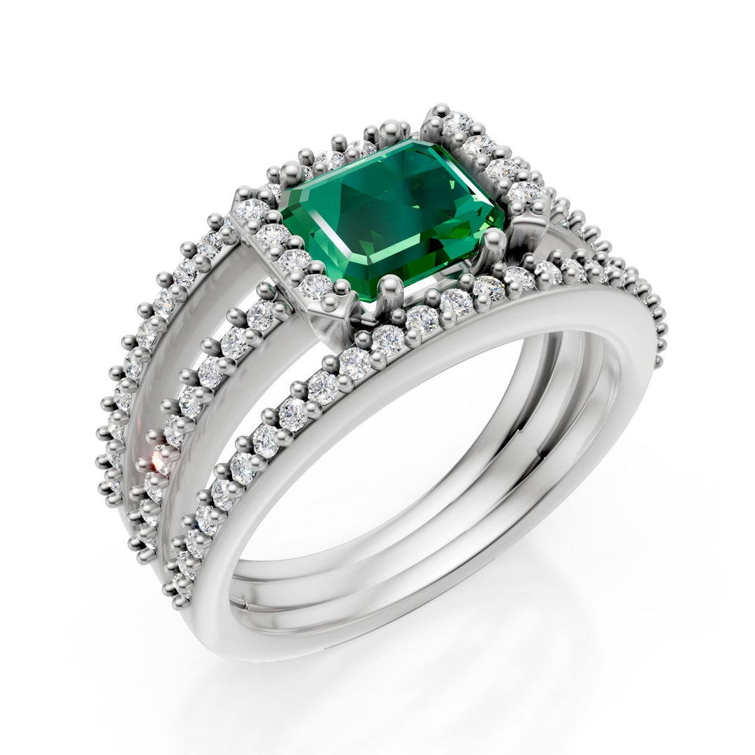 Anillo Golay de tres filas pavé esmeralda oct 7x5 AFS625DSM75B-25043110070