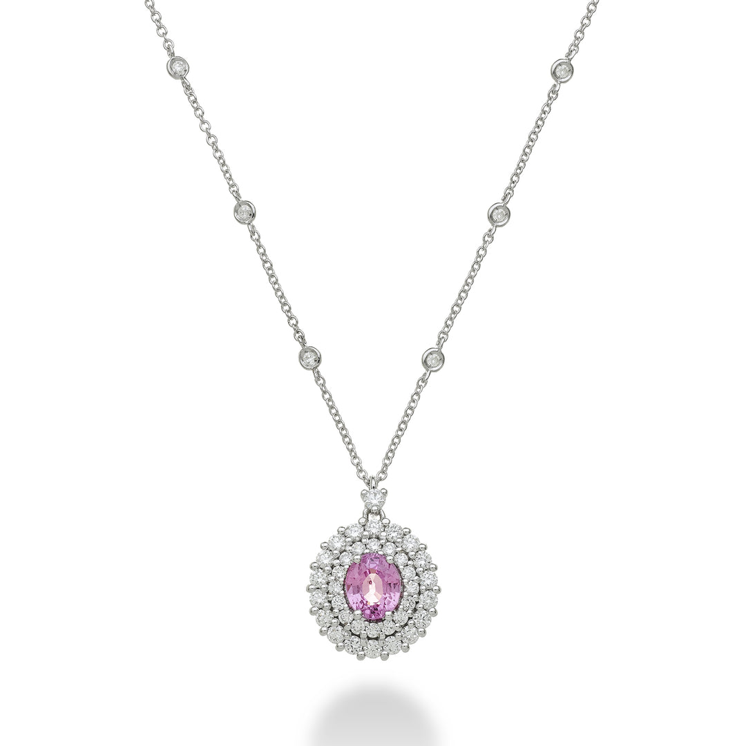 Collier saphir rose ovale Golay 6x5 avec double contour PCL128DIZP65-23271110020