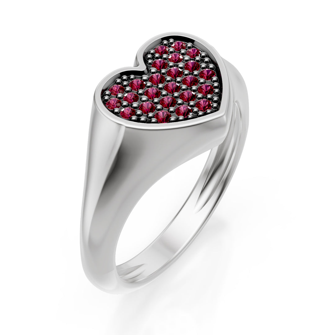 Bague coeur rose World Diamond Group taille 10 avec rubis en or blanc ACH004RUB