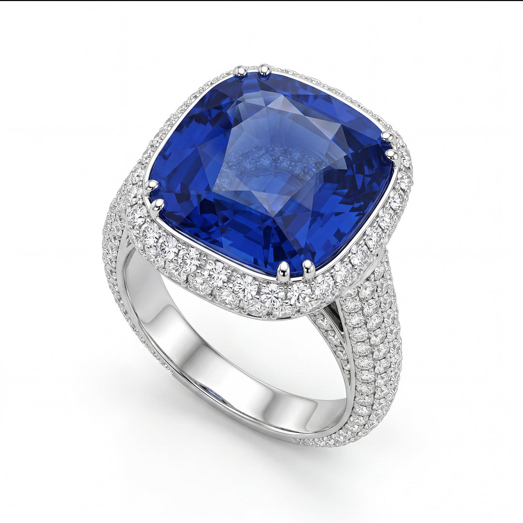 Ring der World Diamond Group mit Kissensaphir 11,51 ct und Diamanten APU188DIZB-17258110525