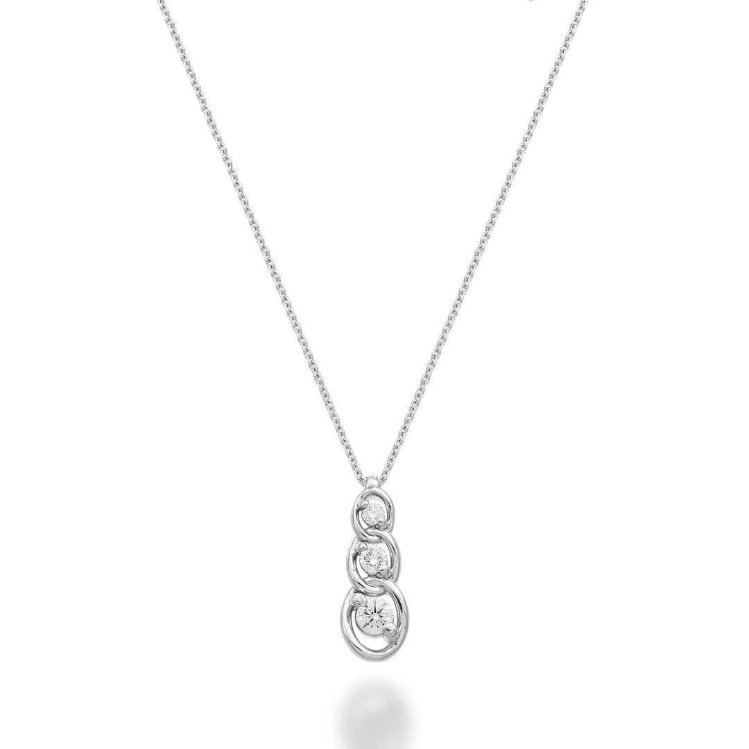 World Diamond Group utexaminerad trilogi diamanthängande halsband med orbit inställningar 0,18ct i 18k vitguld GD5185O4BR018