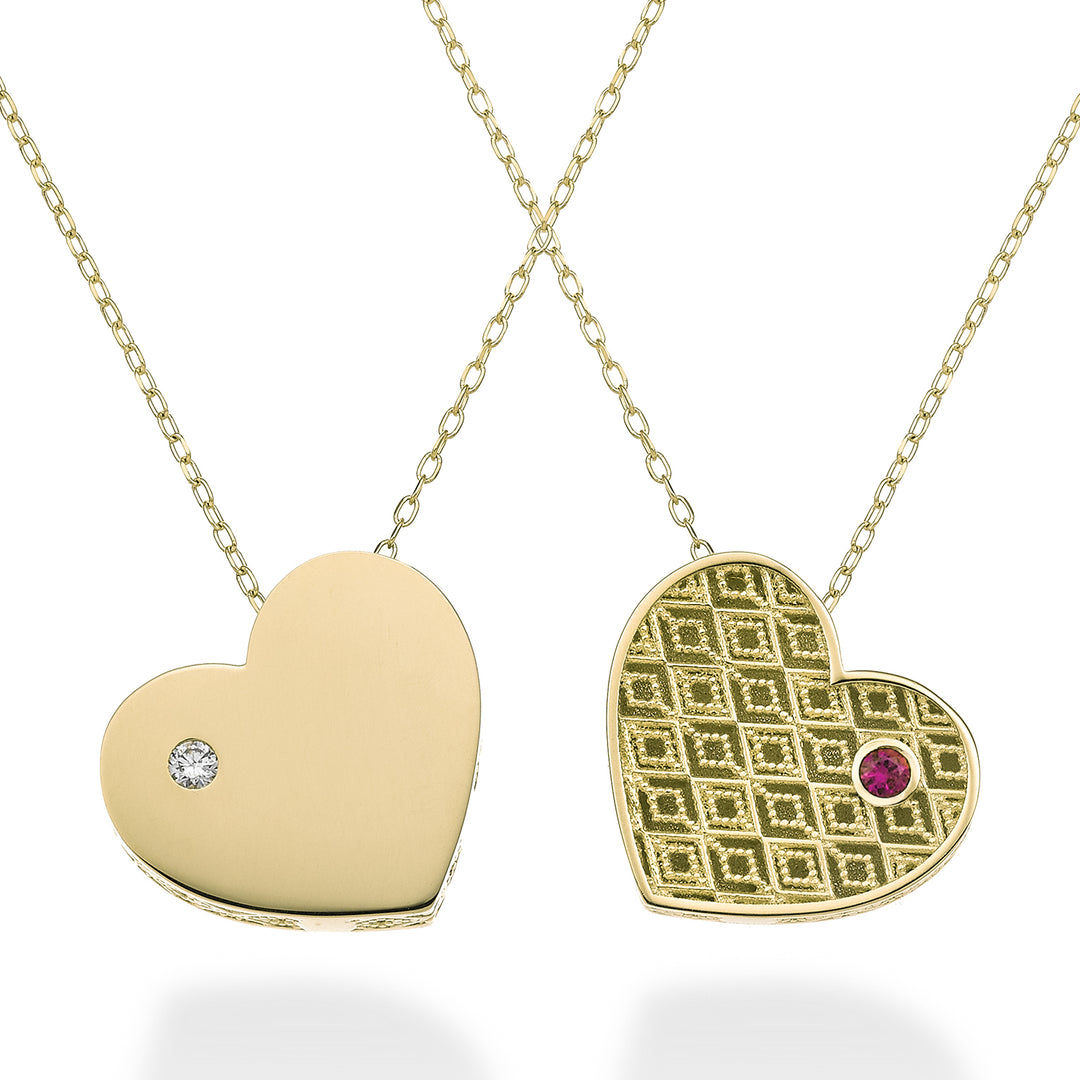 Mikiko, 18 Karat, großes Herz, einseitig poliertes Gelbgold, Durchm. 0,02 ct Rubin 0,02 ct MDCUOREGLO1