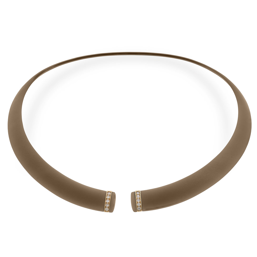 Golay brun tekstureret titanium choker med 18 karat rosa guld elementer, prydet med diamanter, mellemstørrelse GD013O3DIMATX_M