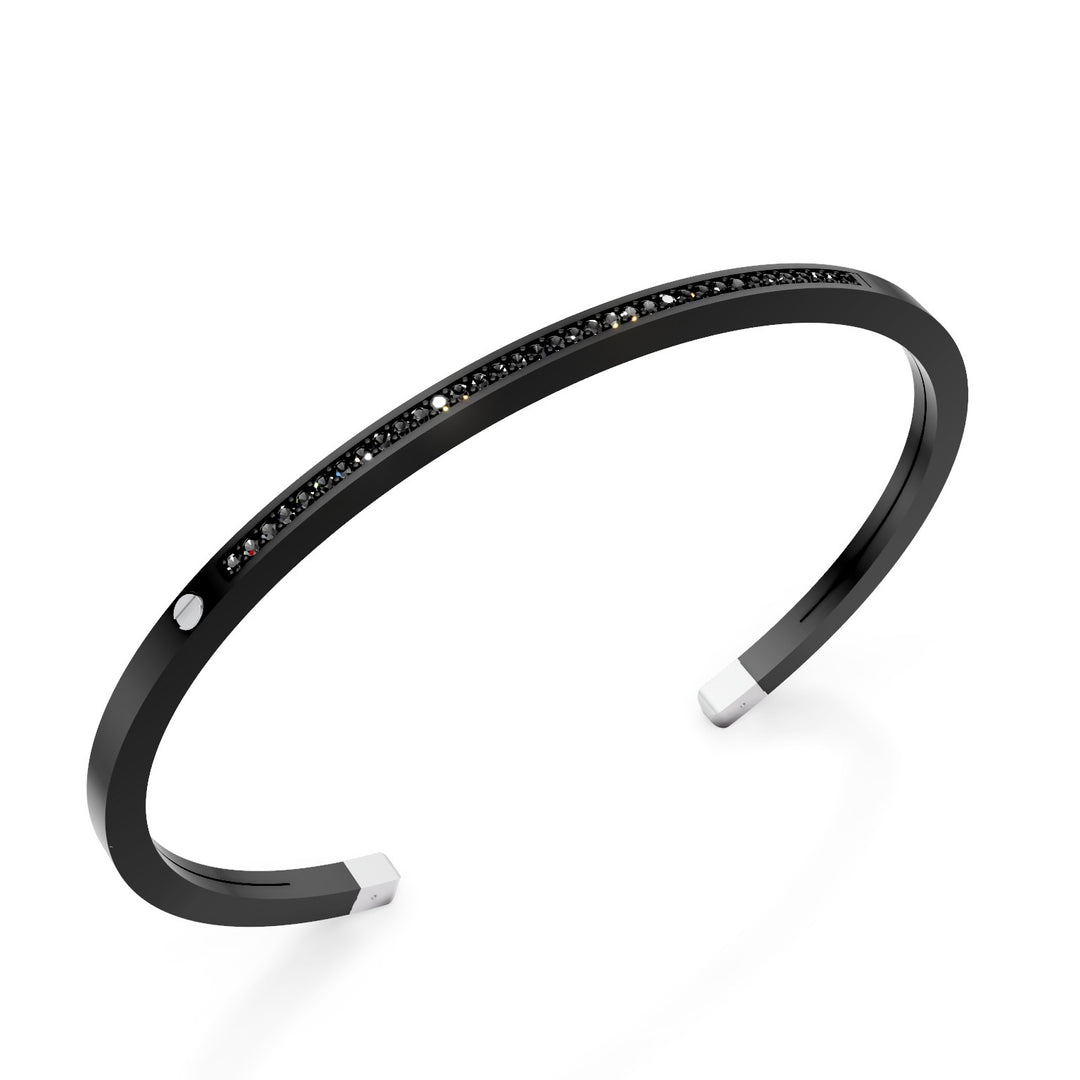 World Diamond Group slavearmbånd i sort titanium, med en række sorte diamanter og 18kt platinindlæg, mellemstørrelse GBR036PTBKNE_M