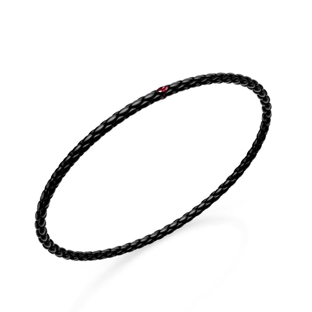 Schwarzes Golay-Titanarmband mit Fischgrätenglied und Element mit zwei Marquise-Rubinen, 18,5 cm GBR039E1RUNE-185