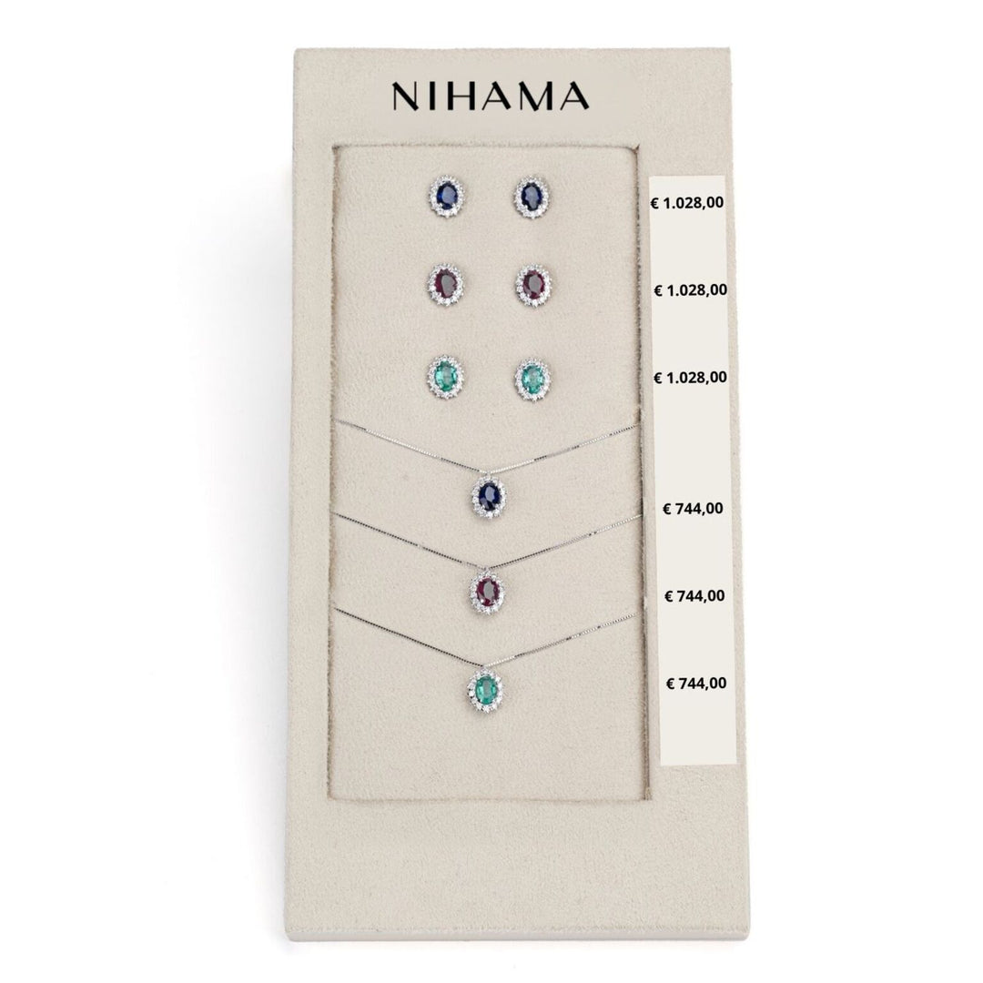 Nihama pacchetto cl 5086 + or 5068 9kt ovale 6x4 zaffiro, rubino e smeraldo tr. N.LIGHTBOX.16-T9K