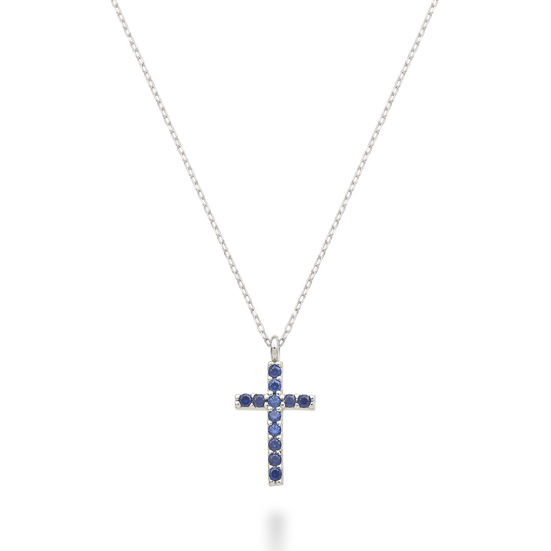 Nihama cl 18k kříž velikost 2 (1,0 cm) bílé zlato se safíry 0,07 ct NDCRO2O4ZFR