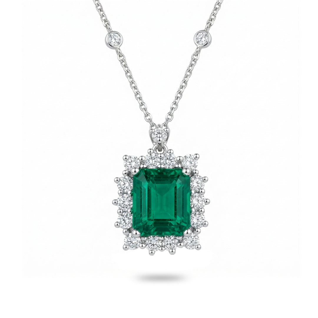 Golay 9x7 oktagonalt smaragdhalsband med diamanter PCL079DISM79-26071110454