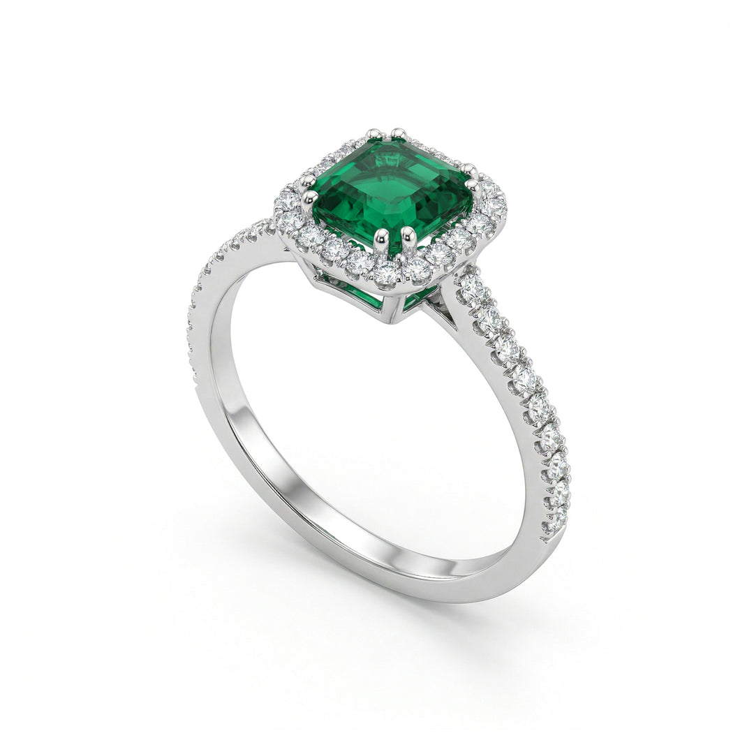 Golay ottekantet smaragdring 5x5 og diamantkontur ACLC072DISM55-23251110035