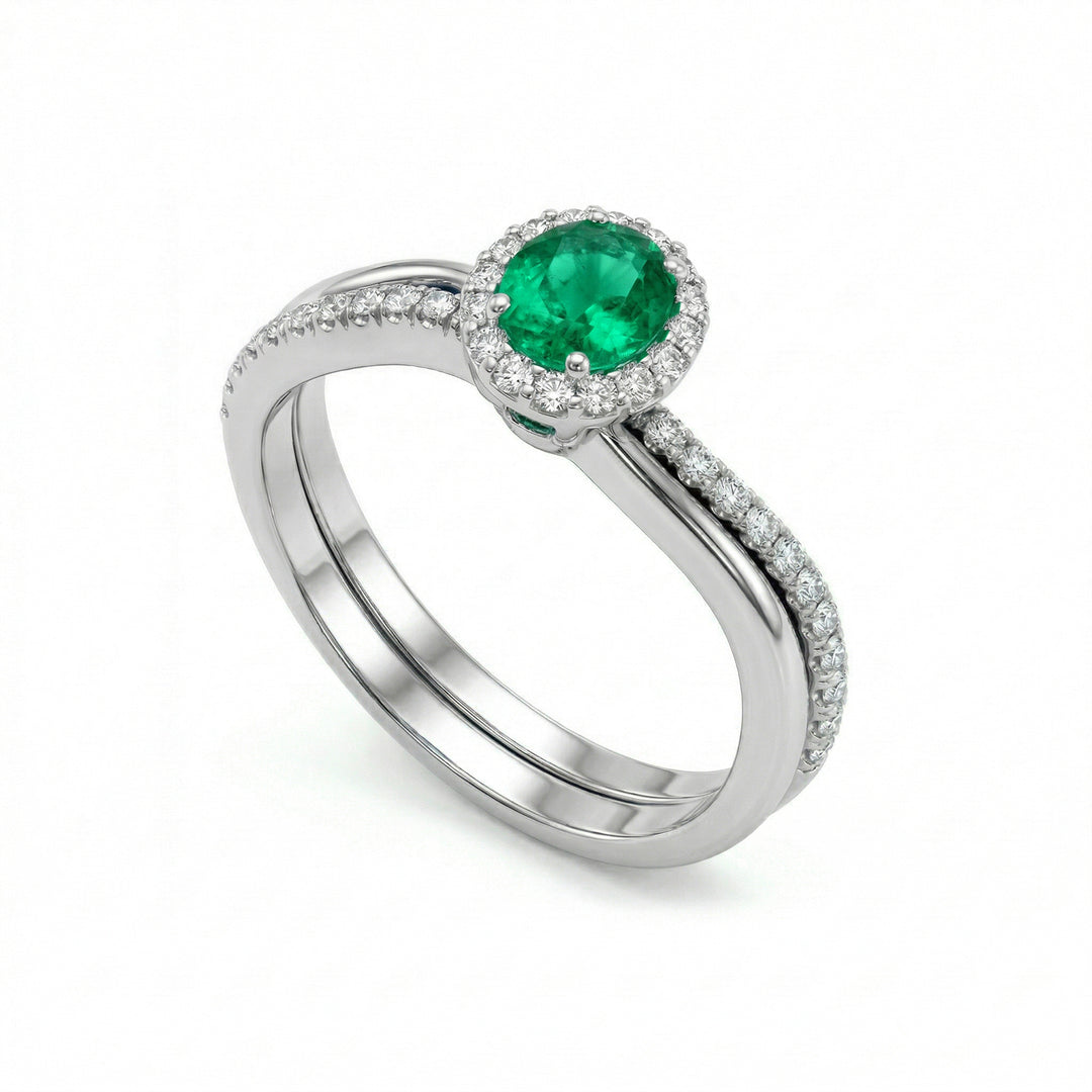 Golay ovale smaragdgroene ring en contour + steel ACLC054DISM3-19357110016