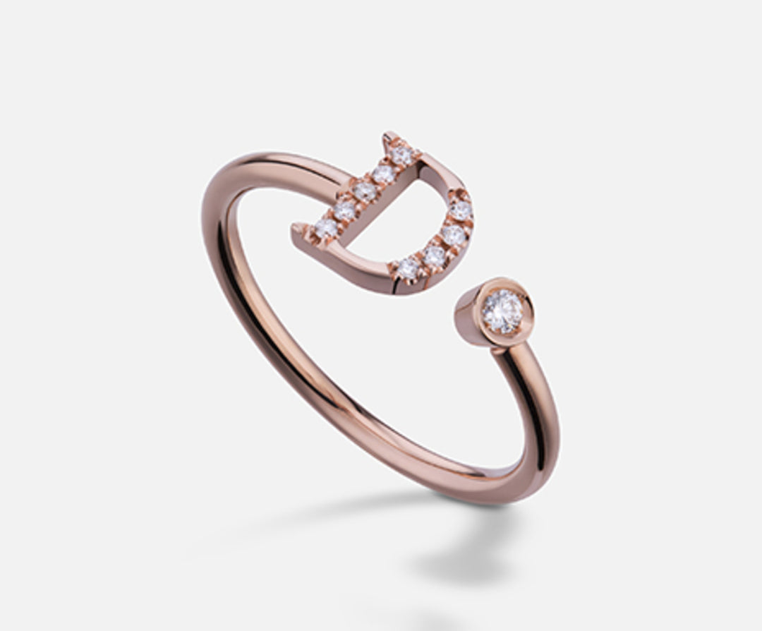 Golay en 9k bogstav d stor rosa guld diam. ct.0.08 GAFDD2R3