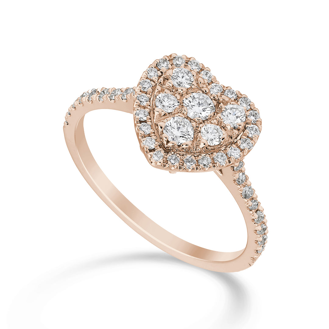 Golay hjerte multistone ring, rosa guld indlejret skaft AMPC003DIR-23095110030