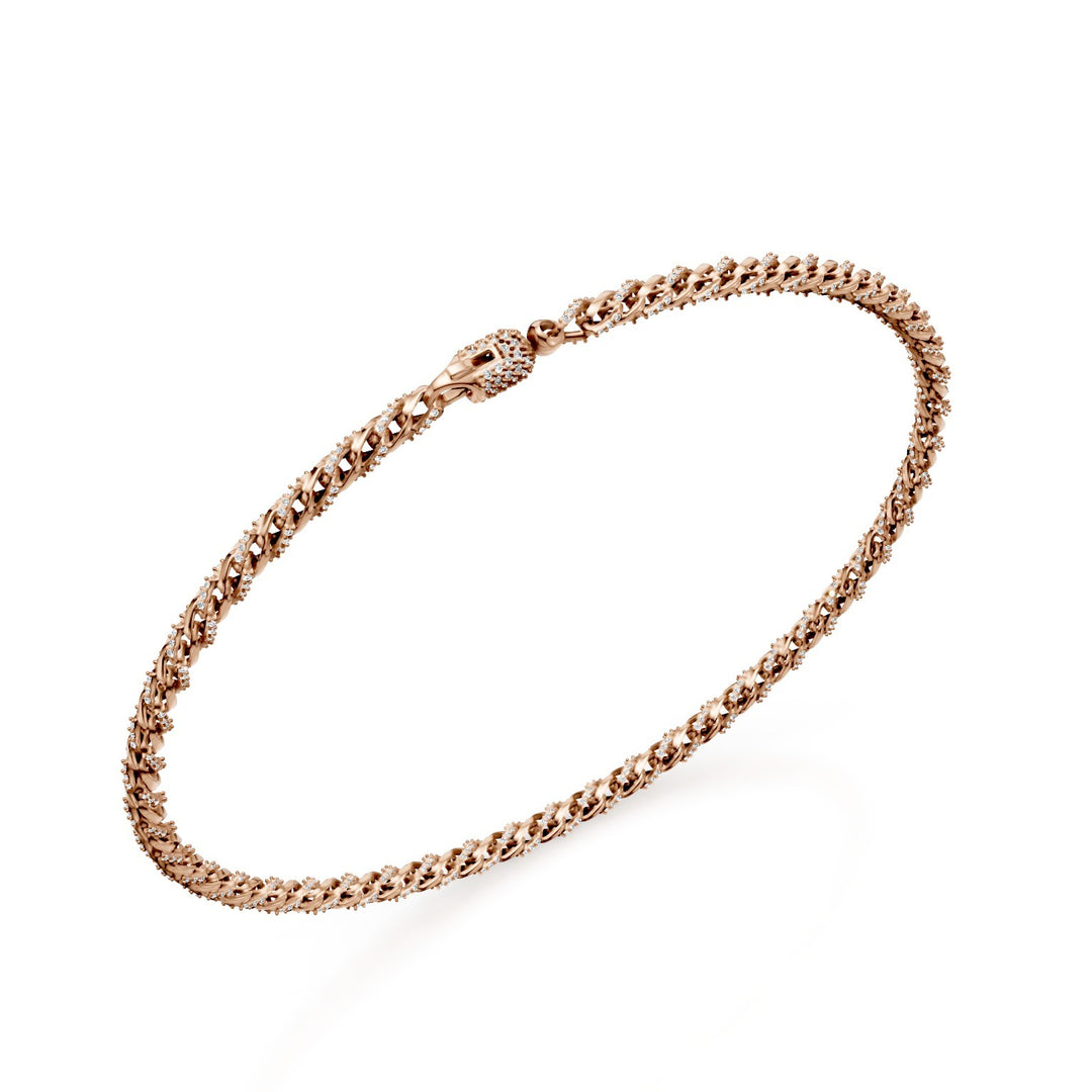Pulseira Golay com elos macios e curvos, em ouro rosa 18kt, cravejada com diamantes e fecho lagosta pavimentado, 18 cm GBR001O3DIBI-180