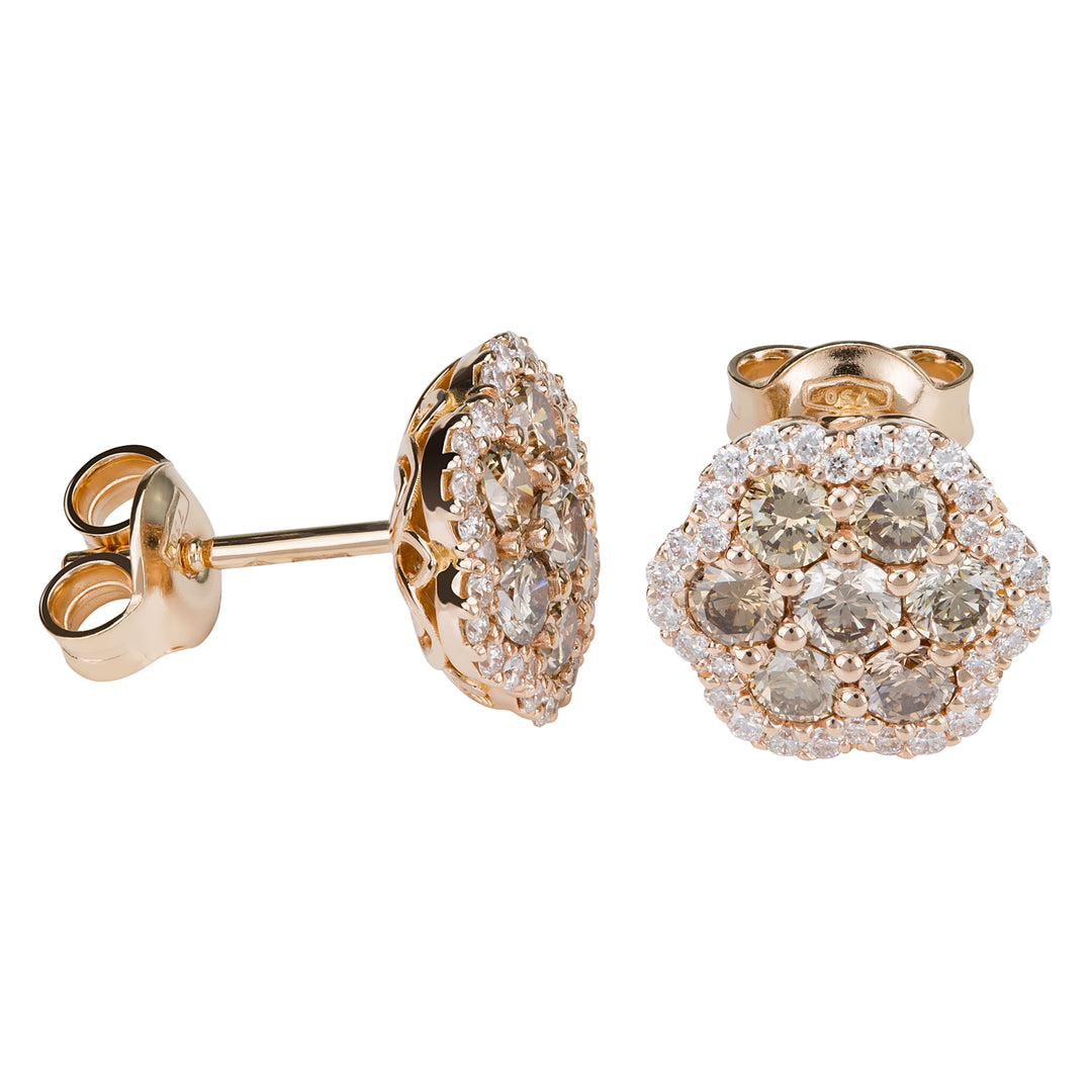 Golay-Ohrringe mit braunen Diamantblumen und Umriss OPV007DIBW-18114110047