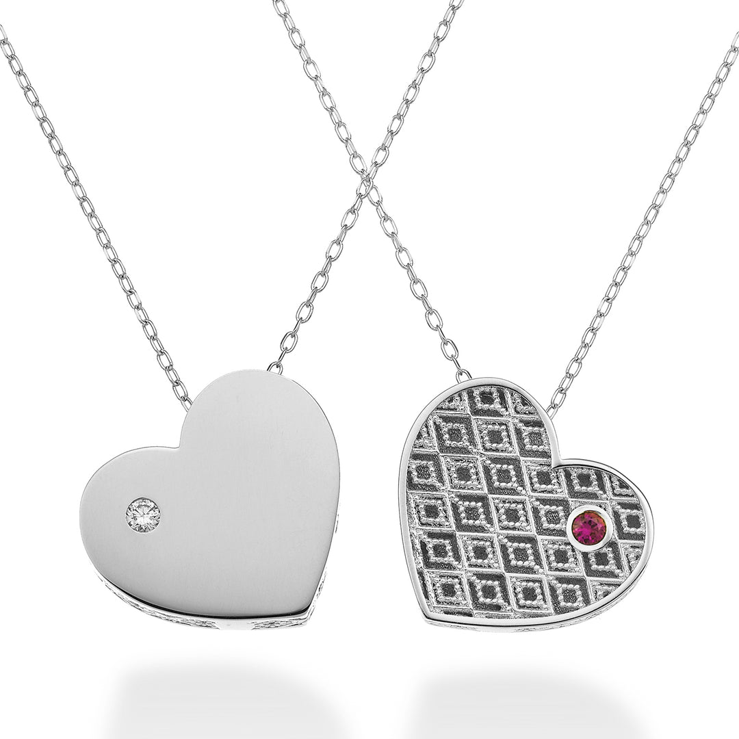 Nihama cl 18k velké srdce jednostranně leštěné bílé zlato pr. 0,02 ct rubín 0,02 ct NDHEARTGLO4
