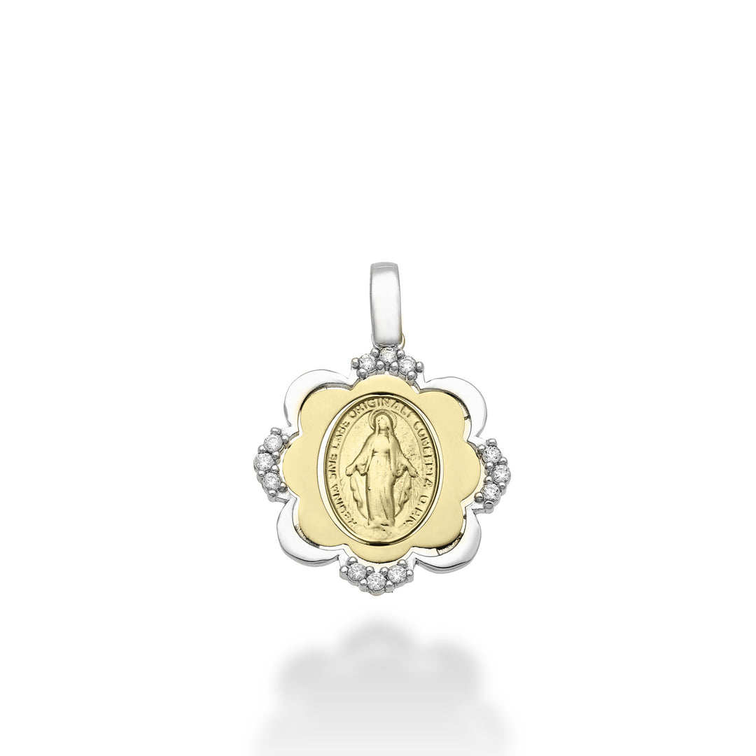 Nihama pe 18k 0,10 ct Madonna θαυματουργό μετάλλιο λευκό/κίτρινο χρυσό 1,6 cm NP5028O7BR010