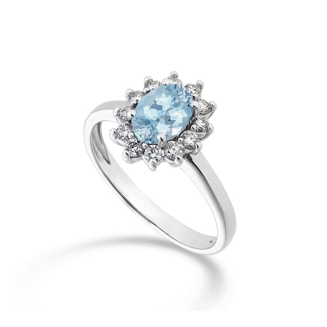 Mikiko en 18k oval akvamarin 7x5 ct.0,50 diam. 0,30 ct MA5094O4AM