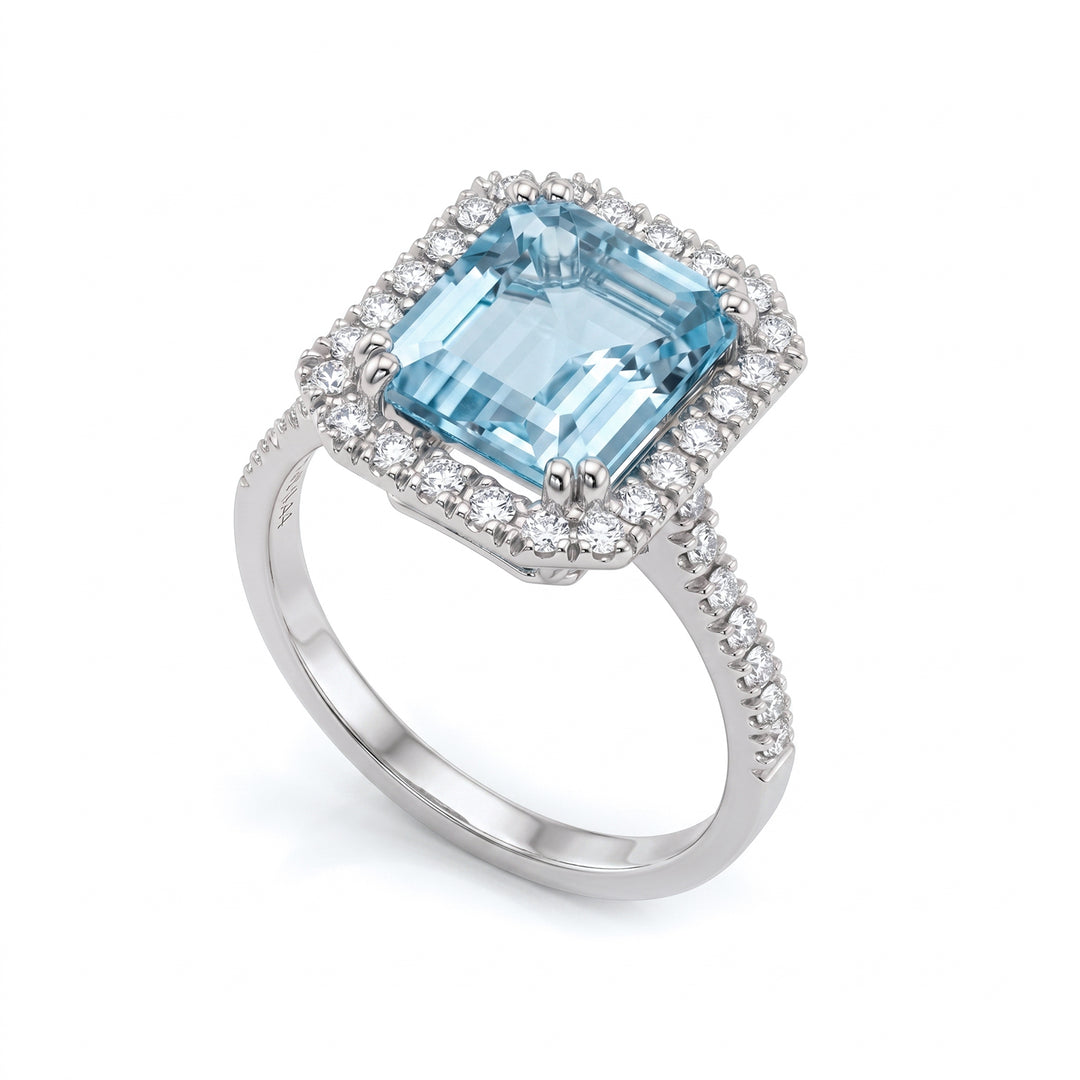 World Diamond Group 10x8 kahdeksankulmainen akvamariini ja timanttisormus ACLC072DIAQ6-23080110063