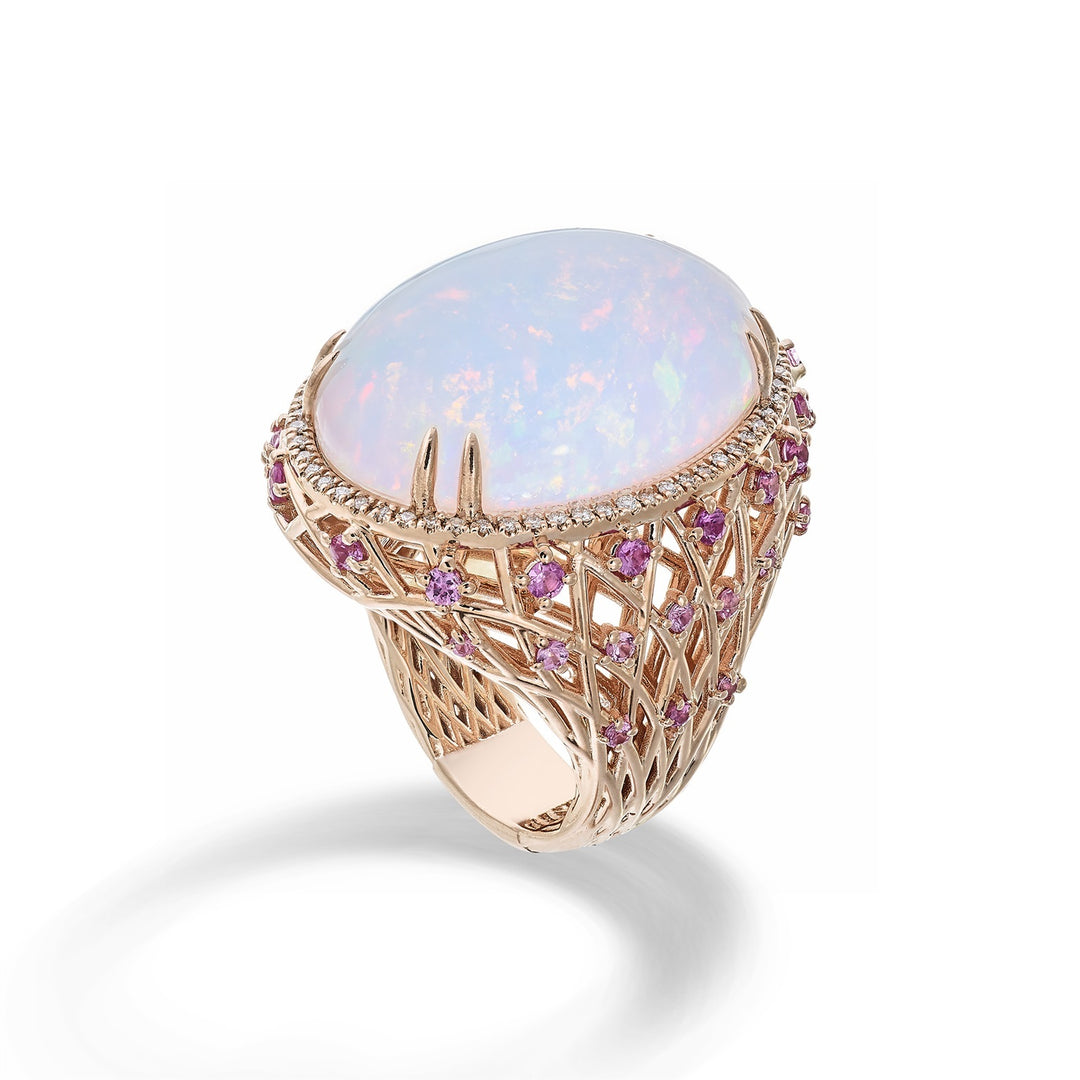 Δαχτυλίδι οπάλιο οβάλ cabochon golay 23,30 ct ροζ ζαφείρια ACLC017DIZPOP-23275110100