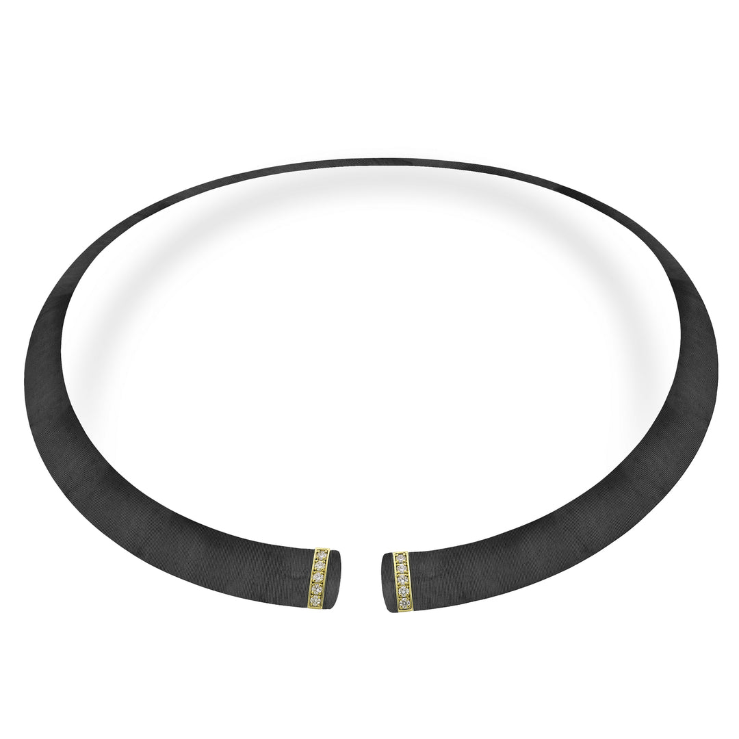 Golay choker in textured black titanium with 18k yellow gold elements, set with diamonds, medium size GD013O1DINETX_M