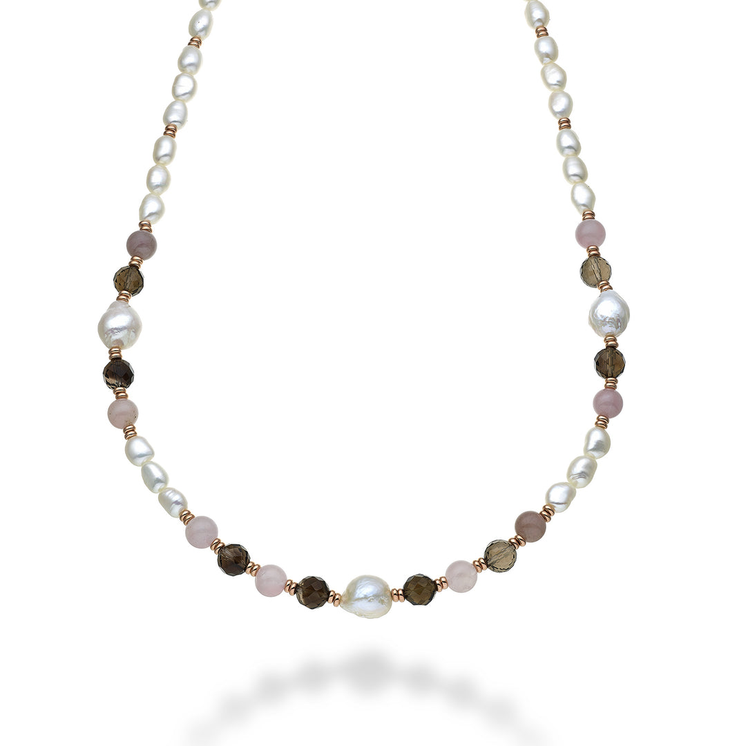 Mikiko cl ag925 fw bar 6/7 nucl.11/12 opala rosa e quartzo esfumaçado 8mm 60 cm MC7133A3QUARZOFUME