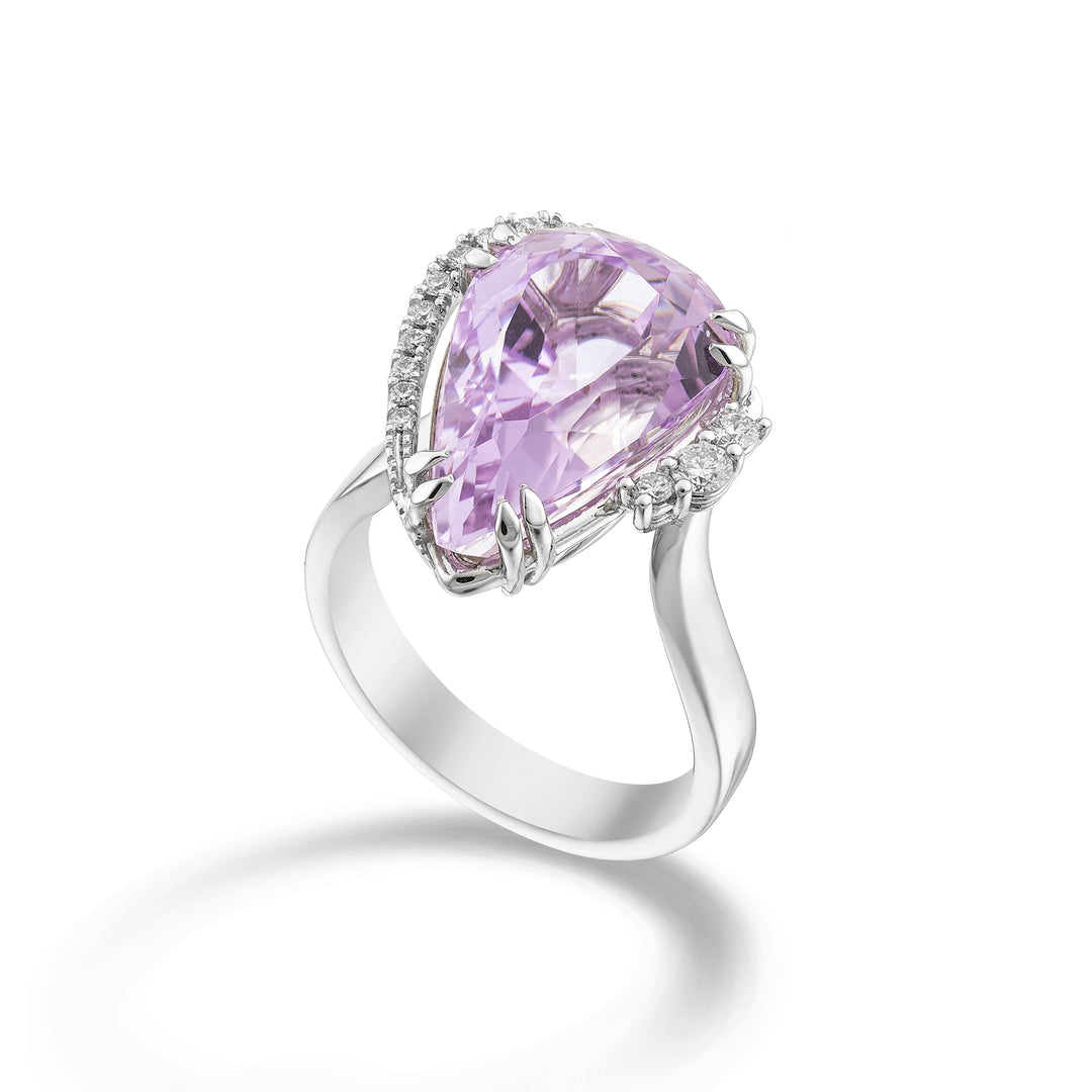 Δαχτυλίδι World Diamond Group με kunzite drop 17x11 και μοτίβο διαμαντιού APU490DKZ1711-24173110030