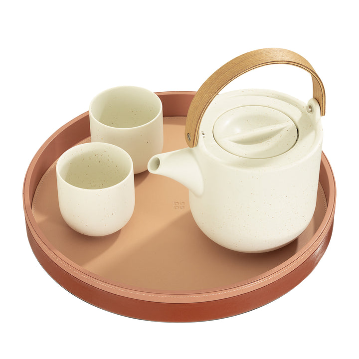 DUDU 32 cm rund serveringsbricka i läder Flerfärgad förvaring för hemmakontor Förfinad design