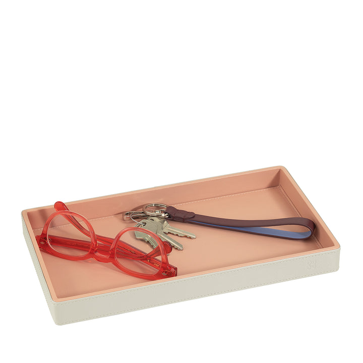 DUDU Förvaringsbricka i trä täckt av äkta läder, heminredningsbricka, 27 x 15 cm, hemdesigntillbehör