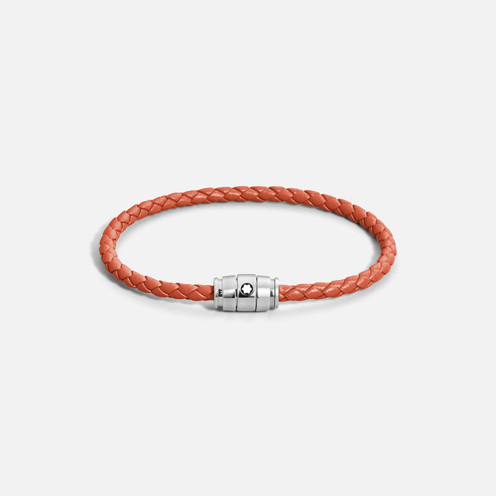 Pulseira Montblanc com 3 anéis em aço e couro Meisterstück Cayenne tamanho L 13429168