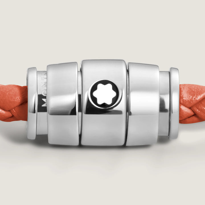 Pulseira Montblanc com 3 anéis em aço e couro Meisterstück Cayenne tamanho L 13429168